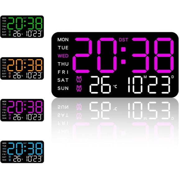 Multifunctional Decorative Led Digital Wall Clock, Modern Large Digital Wall Clock, Led Time Date Week Temperature Display, Soft Night Light Design (Purple,Black Back Panel)