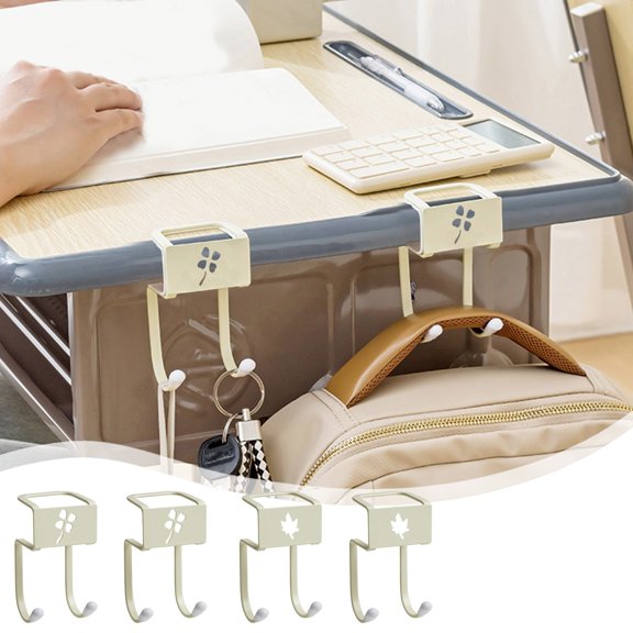 Multifunctional Desk Hook, Plastic, Easy Installation, No Drilling Required, Non Slip, Space Organizer, Face or Leaf Design, Beige, 2pcs