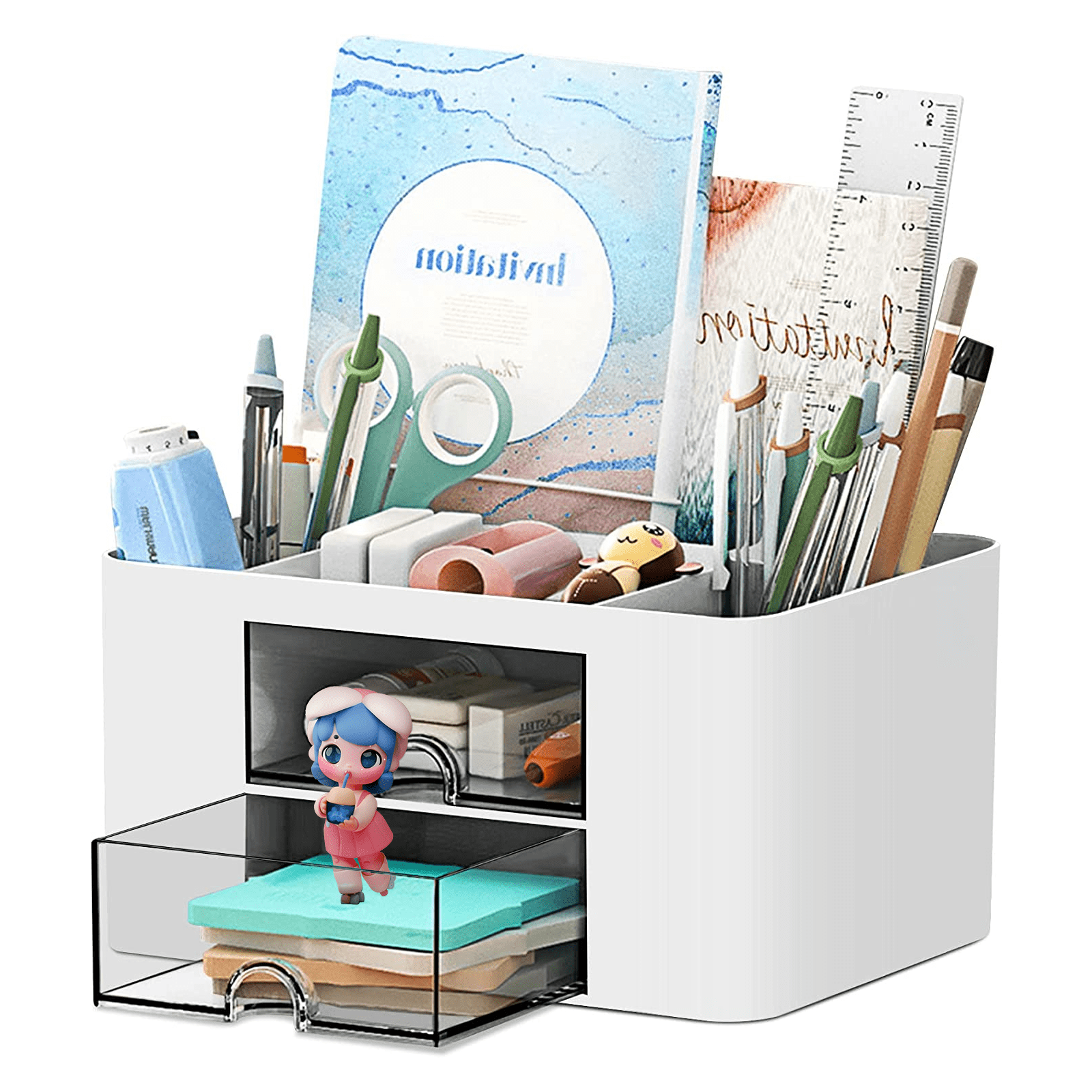 Multifunctional Desk Organizer Pen Holder, 7 Compartments, Plastic