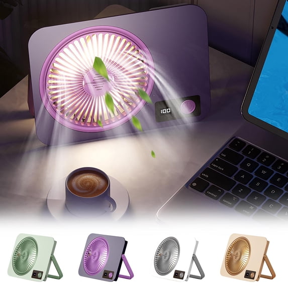 Multifunctional Desktop Fan 1200mAh Rechargeable Portable Mini Fan with Night Light Wall Mountable for Student Office by PALIFEUR