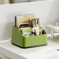 Multifunctional Desktop Organizer | 4-Compartment Slant Pen Holder & Stationery Storage Box | White/Red/Green | 17.3x15x10.5cm | Office & Living Room Organization