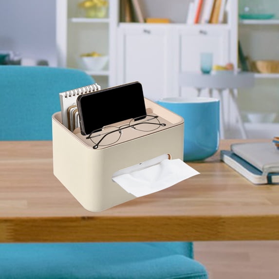 Multifunctional Desktop Organizer, Tissue Holder with Remote Control Caddy and Phone Slot, Storage Box for Living Room Coffee Table Home Office or Nightstand
