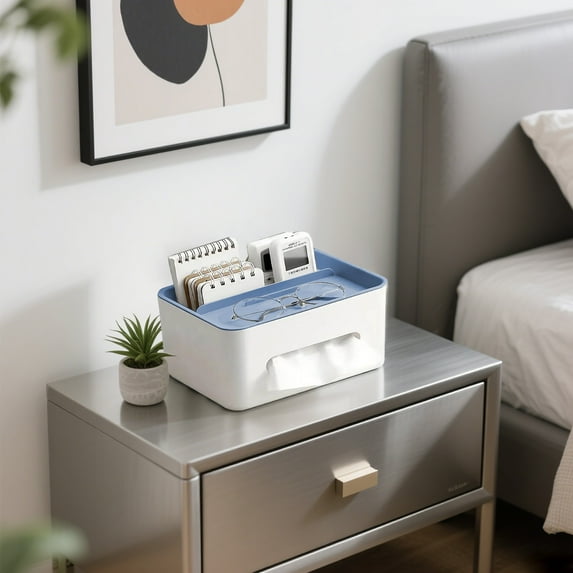 Multifunctional Desktop Organizer with Tissue Holder and Compartments for Home Desk Accessories Storage