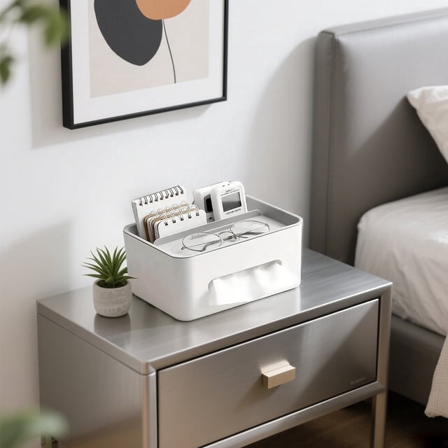 Multifunctional Desktop Organizer with Tissue Holder and Compartments for Home Desk Accessories Storage