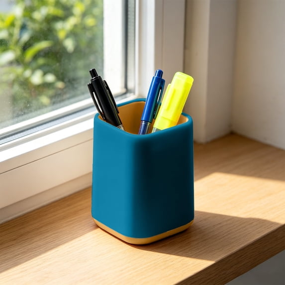 Multifunctional Desktop Plastic Pen Holder Large Capacity Non-slip Stable Stationery Cup For Home Classroom Office Daily Desk Organization(Blue)