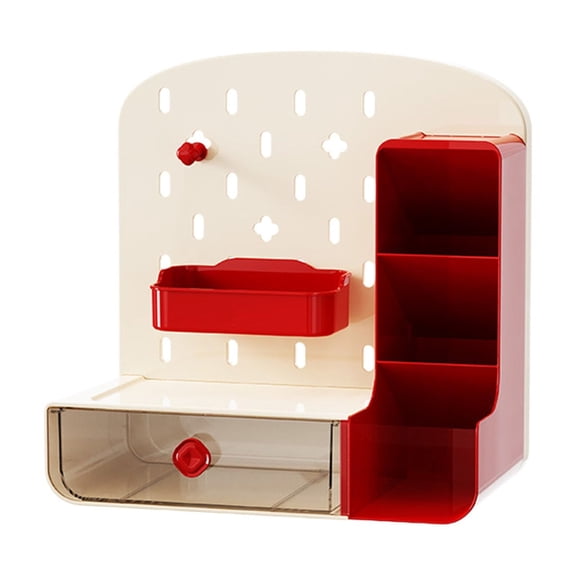 Multifunctional Desktop Storage Rack with Drawers Pegboard Hooks for Office Study Supplies Organizer Sturdy Plastic Space Saving Easy Install