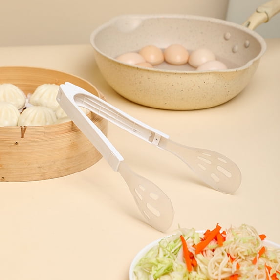 Multifunctional Detachable Plastic Food Clip, High Temperature Resistant Kitchen Tongs for Bread, Eggs, Baking, Cooking & BBQ, Design, Non-Slip Handle, White/Orange/Light Blue, 10.63 Inch