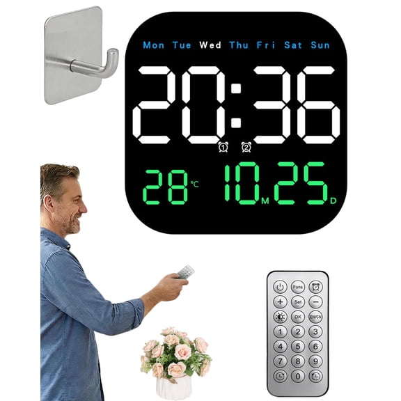 Multifunctional Digital Alarm Clock for Home & Office,LED Large Display Smart Despertador Alarms with Hidden Stand&Remote Control,Brightness Adjustment,Date and Day of Week,Temperature