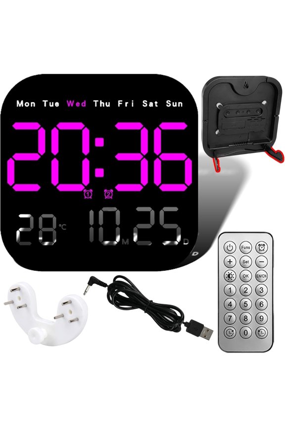 Multifunctional Digital Alarm Clock for Home & Office, Large LED Display Clock with Remote Control, Adjustable Brightness, Date Day Temperature Display