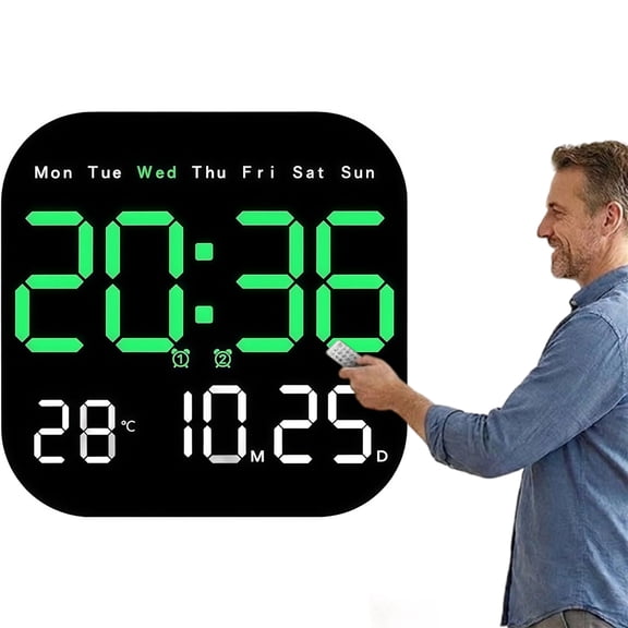 Multifunctional Digital Alarm Clock for Home & Office, Date and Day of Week, Temperature, Automatic Brightness Dimmer with Remote Control