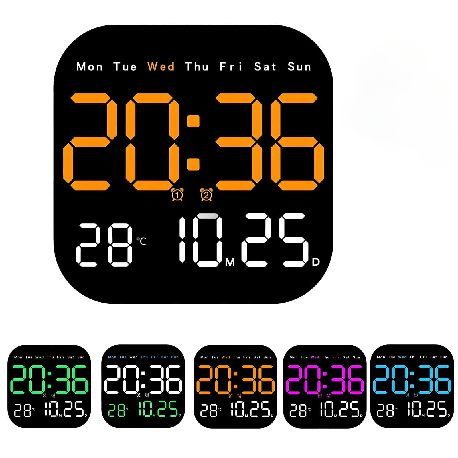 Multifunctional Digital Alarm Clock for Home & Office, Large LED Display with Remote, Hidden Desk Stand, Dimmable Wall Mount Calendar, Temp & Timer
