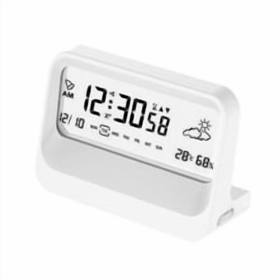 Multifunctional Digital Calendar Alarm Clock With Large LCD Visual 60-Minute Timer Temperature And Humidity Display,Alarms Adjustable Backlight Silent Operation For Bedroom(White)