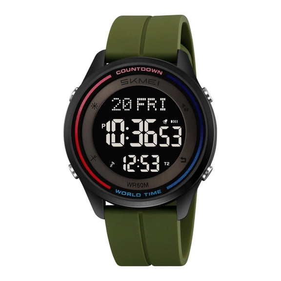 Multifunctional Digital Chronograph Watch with Luminous Display, 50M Water Resistant ABS Case Silicone Strap, Stopwatch Alarm Countdown Timer Calendar for Outdoor Sports