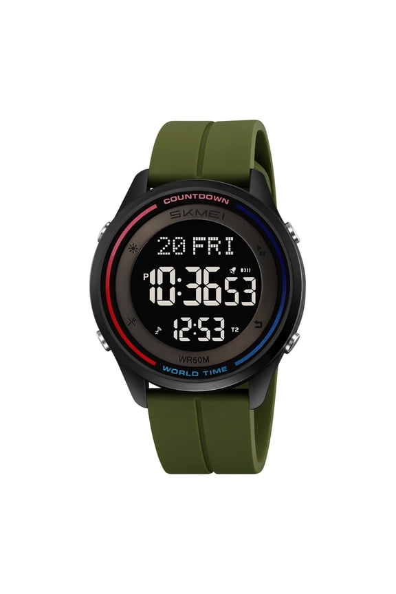 Multifunctional Digital Chronograph Watch with Luminous Display, 50M Water Resistant ABS Case Silicone Strap, Stopwatch Alarm Countdown Timer Calendar for Outdoor Sports