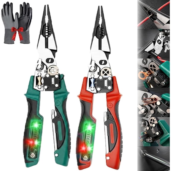 Multifunctional Digital Electrician's Pliers, 25 In 1 Wire Stripper with Voltage Tester, Multifunction Wire Stripping Pliers, Heavy Duty Cable Cutter, Electrical Twister Crimping Tool (2pcs)