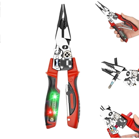 Multifunctional Digital Electrician's Pliers, 25-in-1 Wire Stripper with Voltage Tester, Electrician Tool for Wire Cutting Stripping Crimping (Red)