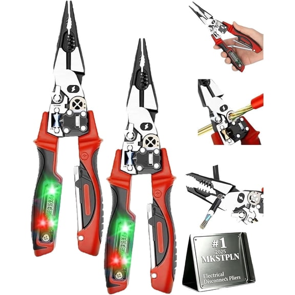 Multifunctional Digital Electrician's Pliers, Wire Stripper & Crimper for Cut, Strip, Pull, HCS with Voltage Tester, Men's Repair Tool, DIY/Pro Use(2 Pcs)