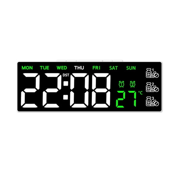 Multifunctional Digital LED Clock Medication Reminder Device With 2 Alarm And Temperature Display Brightness Adjustment