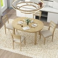 thumbnail image 1 of Multifunctional Dining Table Set with Extendable Round Table, 5 Piece Dining Room Table Set with Two Small Drawers and 4 Upholstered Dining Chairs, Round for Kitchen(Natural), 1 of 9