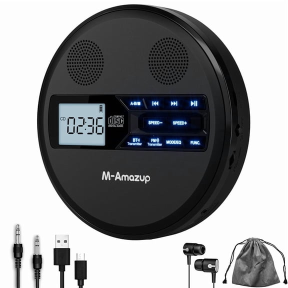 Multifunctional Discman CD Player with Bluetooth, FM, Headphones, Repeater, Learning Machine, USB Stereo Speaker Black