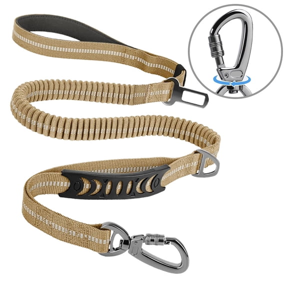 Multifunctional Dog Leash with Heavy Duty Design, Dual Handle, Elastic Bungee, Reflective Strip & Seat Belt Clip Dog Leash for Training & walking Safety suit for Medium & Large Dogs