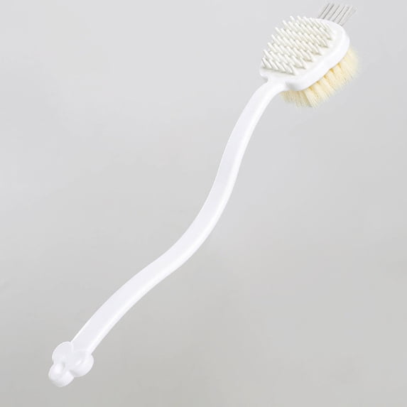 Multifunctional Double Sided Shower Brush for Back, Long Handle 3 in 1 Body Scrubber with Soft Bristles, Hair Washing Massage and Exfoliating Tool for Wet and Dry Use - Household Bath Scrubber