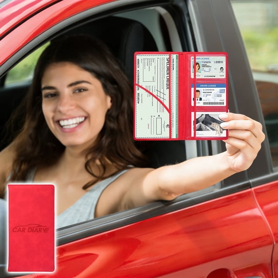 Multifunctional Driver's License Bag & Car ID Card Holder, Waterproof Scratch-proof Wallet for Men & Women, Portable Document Organizer for Driver License Credit Cards & Personal IDs, 9.5*5in, Red