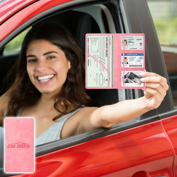 Multifunctional Driver's License Bag & Car ID Card Holder, Waterproof Scratch-proof Wallet for Men & Women, Portable Document Organizer for Driver License Credit Cards & Personal IDs, 9.5*5in, Pink