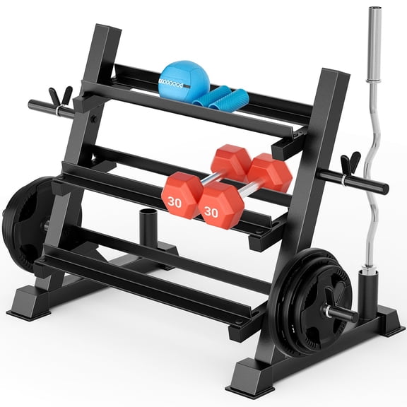 1100LB Capacity Dumbbell Rack, 3 Tier Adjustable Weight Stand for Dumbbells Barbells Kettlebells, Space Saving Home Gym Storage Organizer (Black)