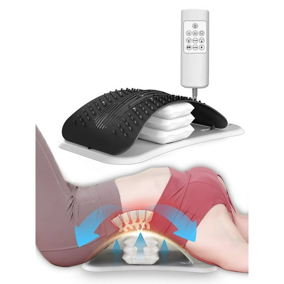 Multifunctional Dynamic Lumbar Traction Device,Lower Back Massager with Vibration Heating,3-Level Vibration Massage,Back Stretcher Adjustable Spine Decompressor, Lumbar Support,Black