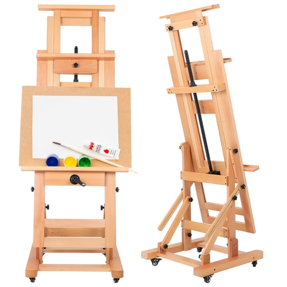 YEAHIBABY Stable and Durable Easel, Heavy Duty with Metal Crank, Perfect for Artists, Light Brown