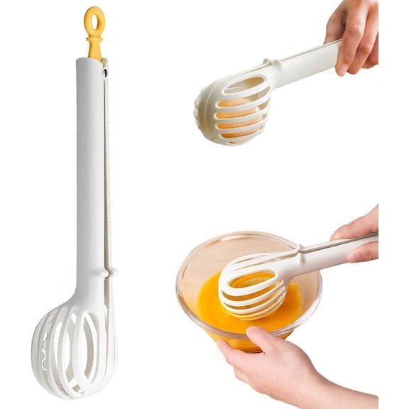 Multifunctional Egg Beater, 2025 Upgrade 2 In 1 Food Clip & Egg Whisk, Handheld Egg Mixer Beater Tong for Boiled Eggs, Multifunctional Kitchen Tongs Whisk Cooking Utensil Kitchen Gadgets (White)