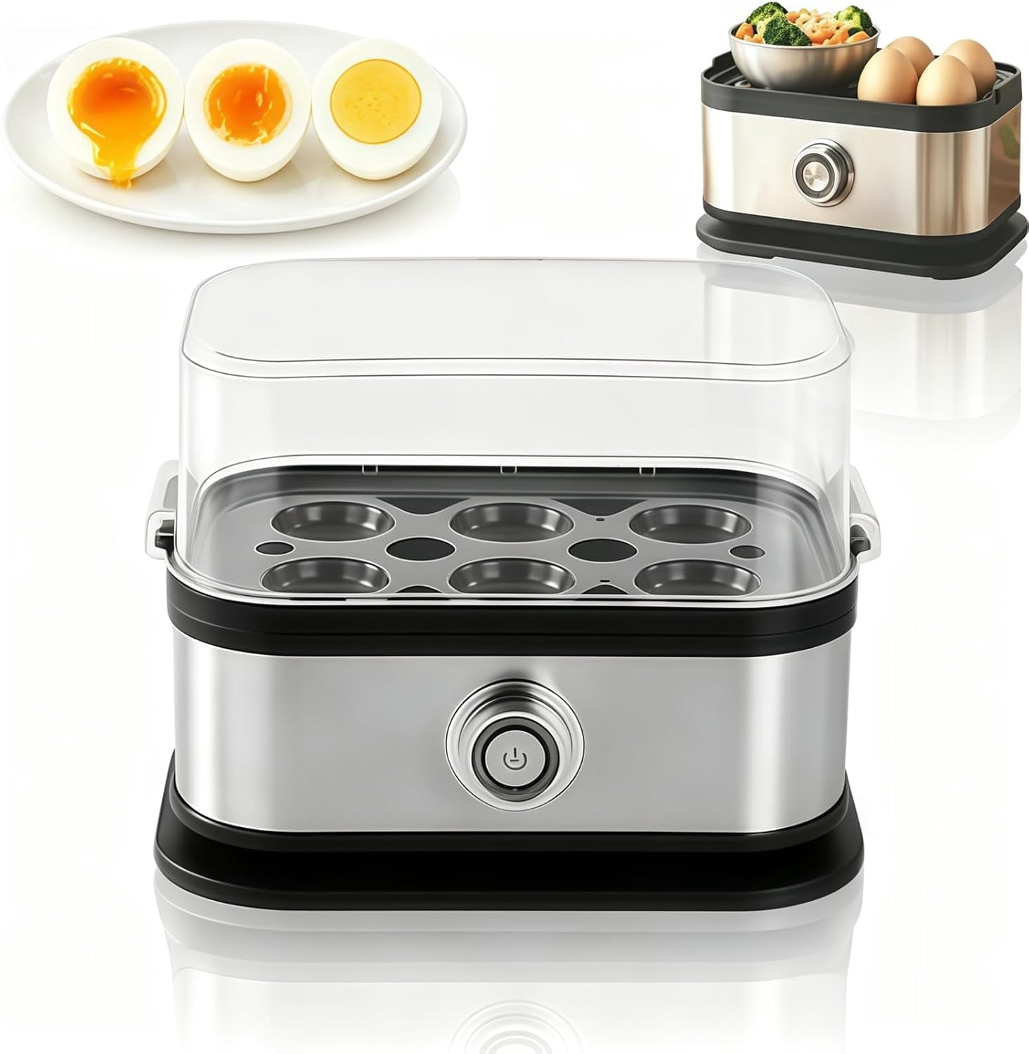 Multifunctional Egg Steamer With Clear Lid-2026 New Electric Egg Cooker 6 Egg Capacity Auto Shutoff, 304 Stainless Steel, Detachable Parts, Dry-Burn Protection (1pc)
