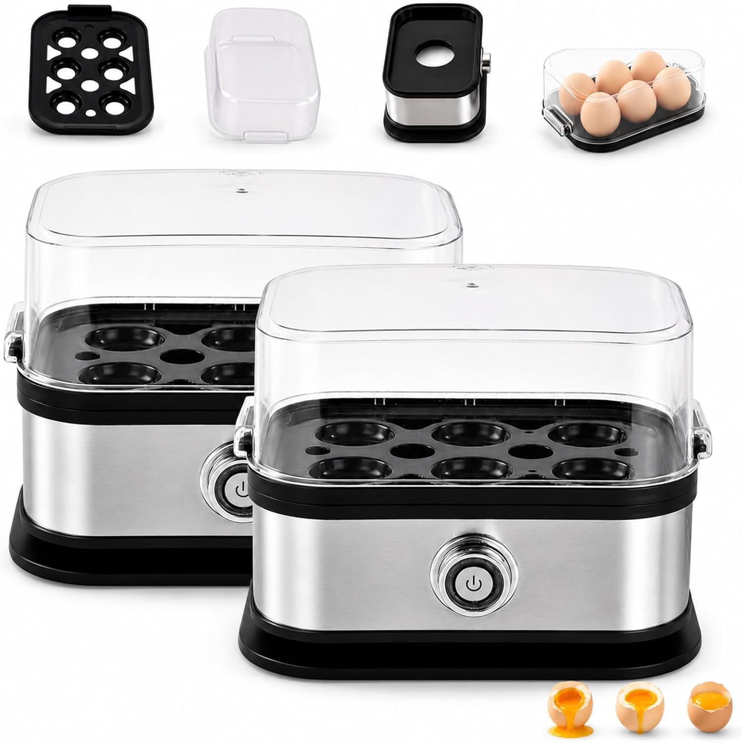 Multifunctional Egg Steamer with Clear Lid, 2026 New compact stainless steel mini electric rapid egg cooker 6 egg capacity, Prevent Burning Out for Custom Egg Doneness Meal Prep (2pcs)
