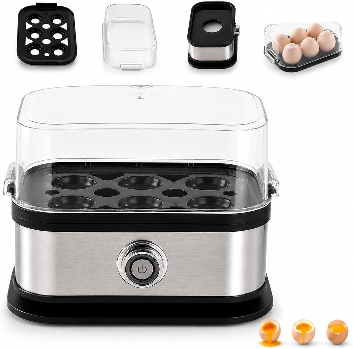Multifunctional Egg Steamer with Clear Lid, 2026 New compact stainless steel mini electric rapid egg cooker 6 egg capacity, Prevent Burning Out for Custom Egg Doneness Meal Prep (1pc)