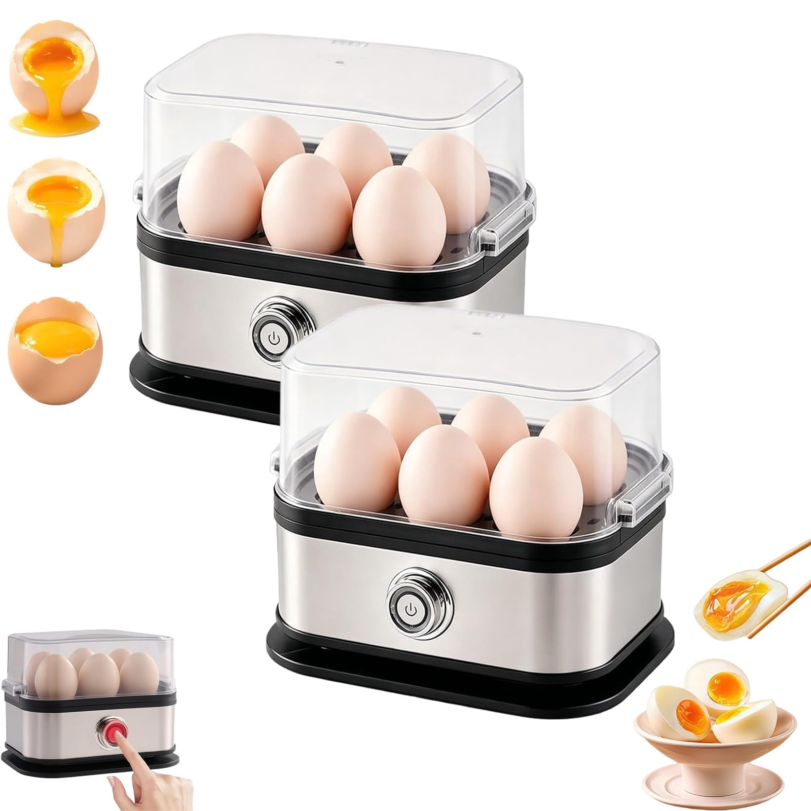 Multifunctional Egg Steamer with Clear Lid, 2026 Rapid Egg Cooker Electric 6 Eggs Capacity with Auto Shut, Compact 6 Egg Electric Cooker for Hard Boiled Eggs for Soft Medium Hard Boiled