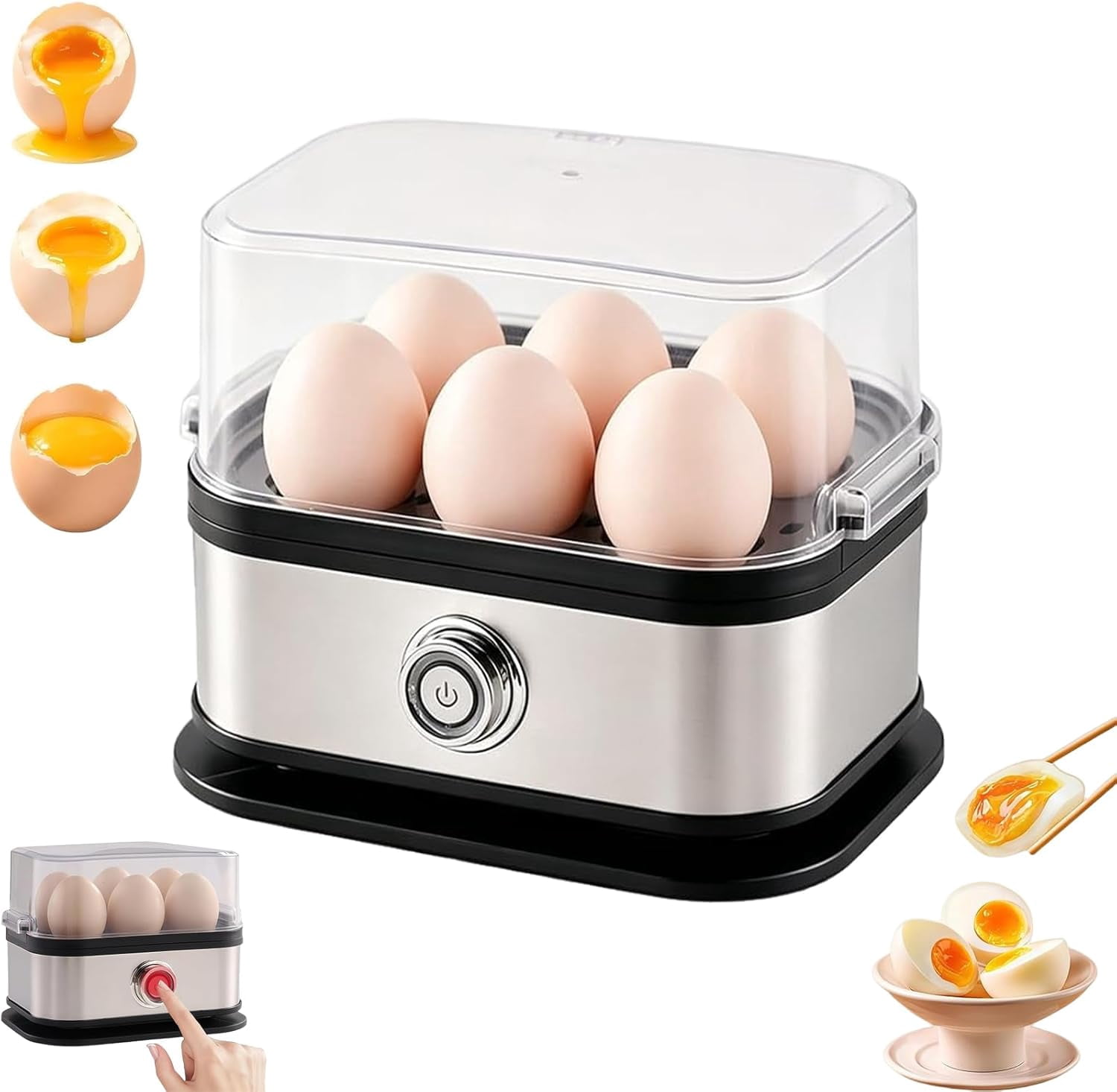 Multifunctional Egg Steamer with Clear Lid, 2026 Rapid Egg Cooker Electric 6 Eggs Capacity with Auto Shut, Compact 6 Egg Electric Cooker for Hard Boiled Eggs for Soft Medium Hard Boiled (1 pcs)