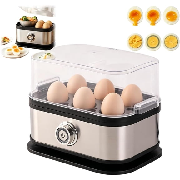 Multifunctional Egg Steamer With Clear Lid, 2026 Upgraded Compact 6 Egg Electric Cooker, 304 Stainless Steel, Hard Boiled, Poacher, Omelet Maker Egg Poacher (1PCS)