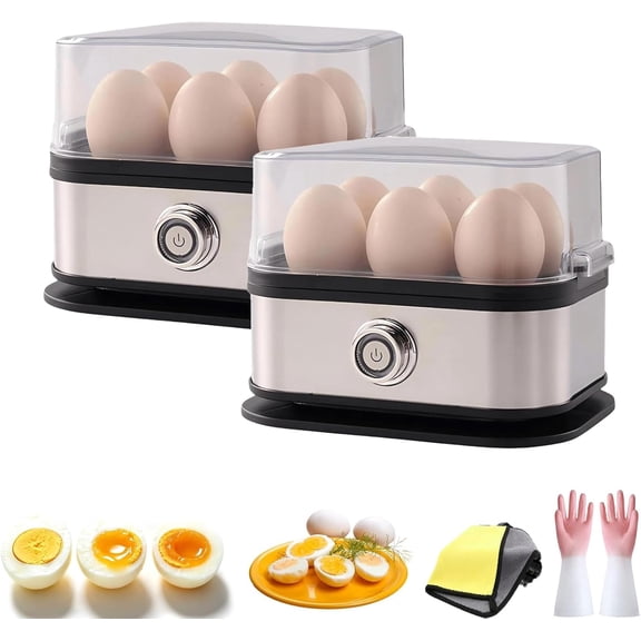 Multifunctional Egg Steamer with Clear Lid, 6 Capacity Electric Egg Cooker for Hard Boiled Eggs | Rapid 360° Steamer with Auto Shut-Off, Compact Metal Design for RV, Dorms & Fitness Meal Prep (2Pcs)
