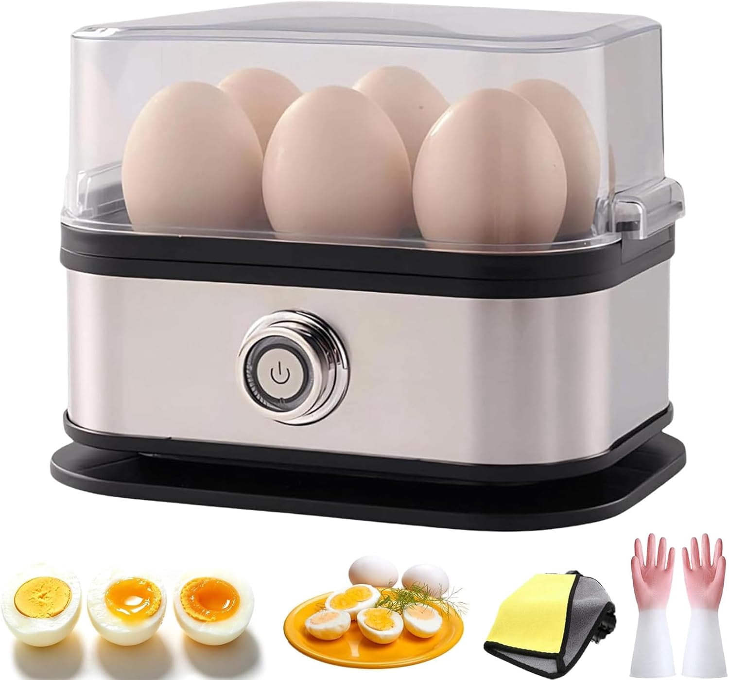 Multifunctional Egg Steamer with Clear Lid, 6 Capacity Electric Egg Cooker for Hard Boiled Eggs | Rapid 360° Steamer with Auto Shut-Off, Compact Metal Design for RV, Dorms & Fitness Meal Prep (1Pcs)