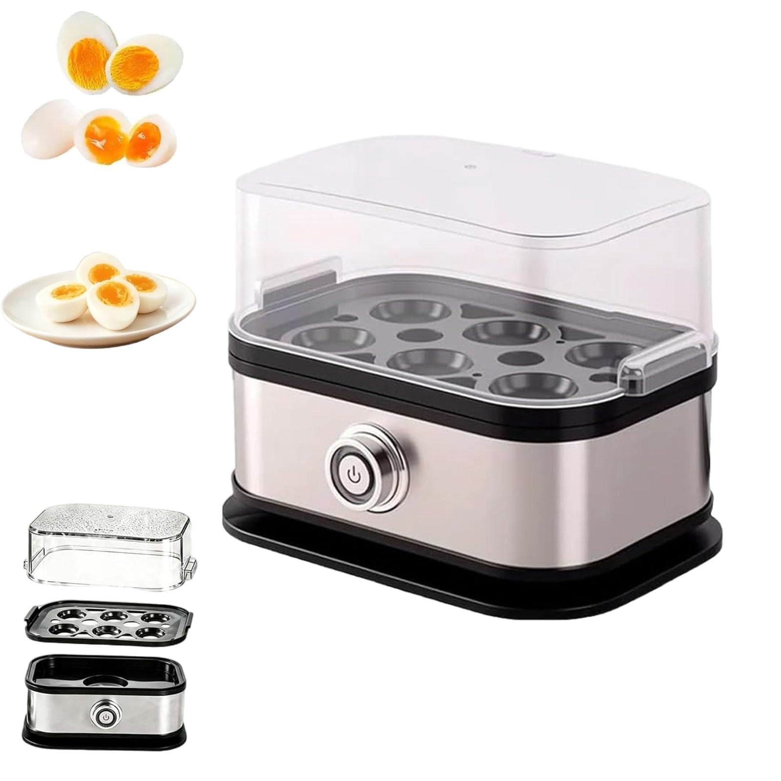 Multifunctional Egg Steamer with Clear Lid, Electric Egg Cooker 6 Egg Capacity Auto Shutoff, 2026 New Stainless Steel Egg Cooker, for Soft Medium Hard Boiled Eggs (1pcs)