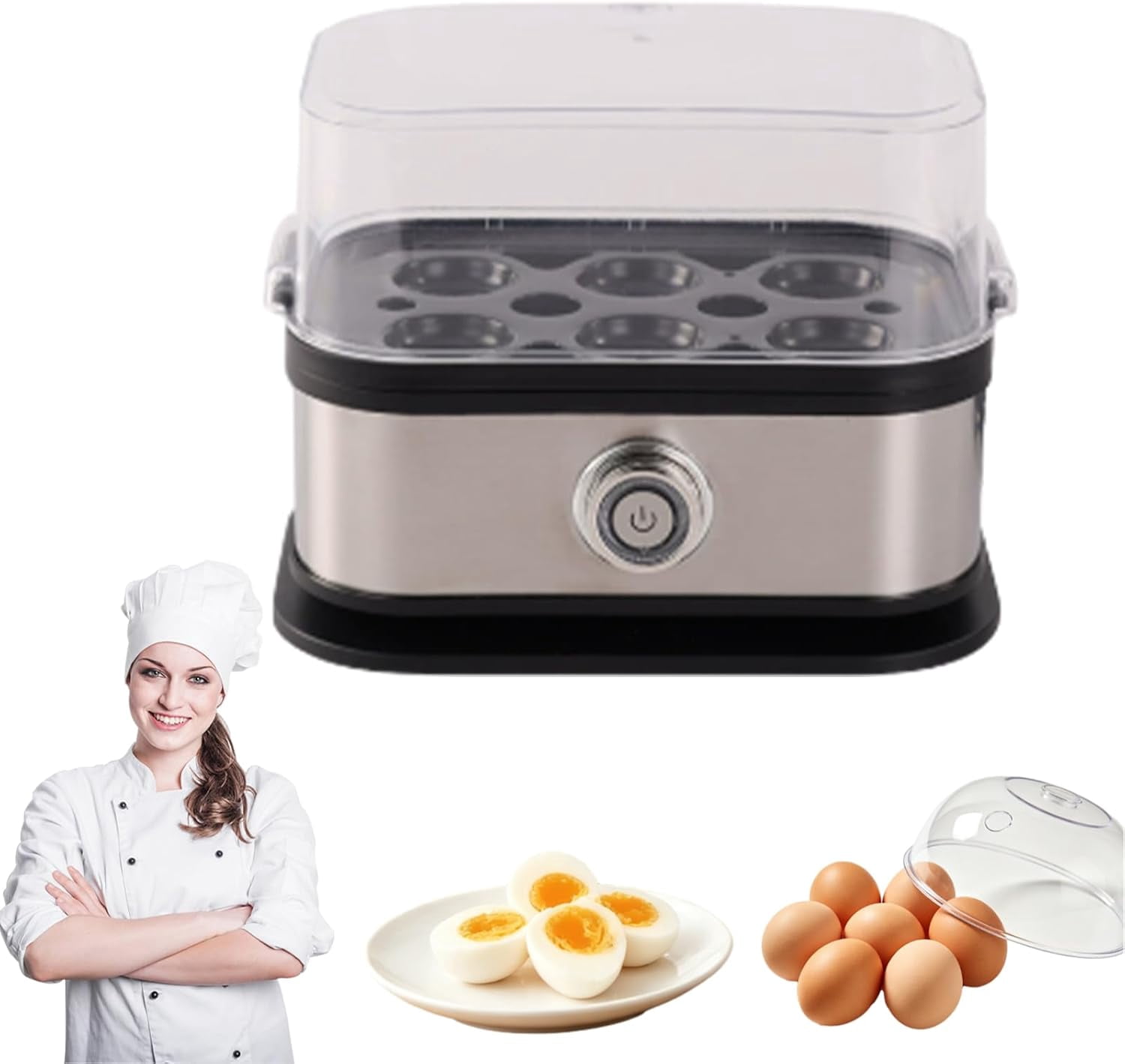 Multifunctional Egg Steamer with Clear Lid, Electric Egg Cooker 6 Egg Capacity Auto Shutoff, Kitchen Egg Steaming Pot, Compact Household Egg Steaming Pot for Soft Medium Hard Boiled Eggs (1pcs)