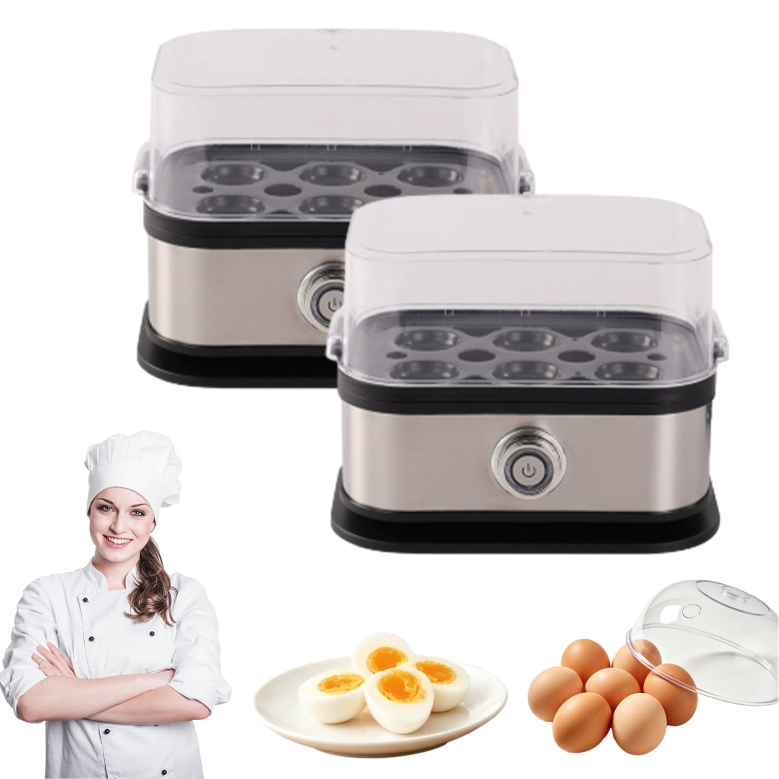 Multifunctional Egg Steamer with Clear Lid, Electric Egg Cooker 6 Egg Capacity Auto Shutoff, Kitchen Egg Steaming Pot, Compact Household Egg Steaming Pot for Soft Medium Hard Boiled Eggs