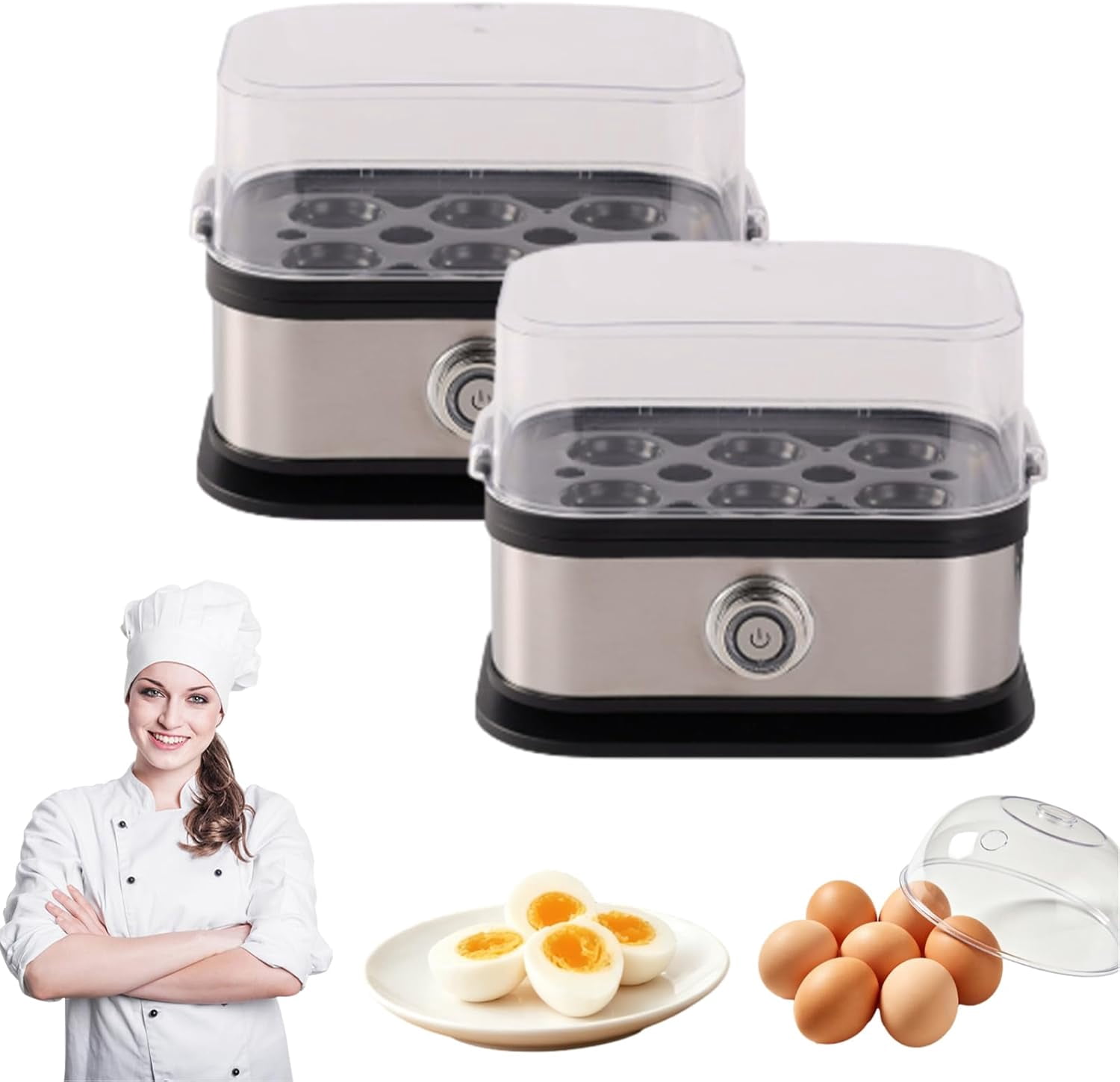Multifunctional Egg Steamer with Clear Lid, Electric Egg Cooker 6 Egg Capacity Auto Shutoff, Kitchen Egg Steaming Pot, Compact Household Egg Steaming Pot for Soft Medium Hard Boiled Eggs (2pcs)