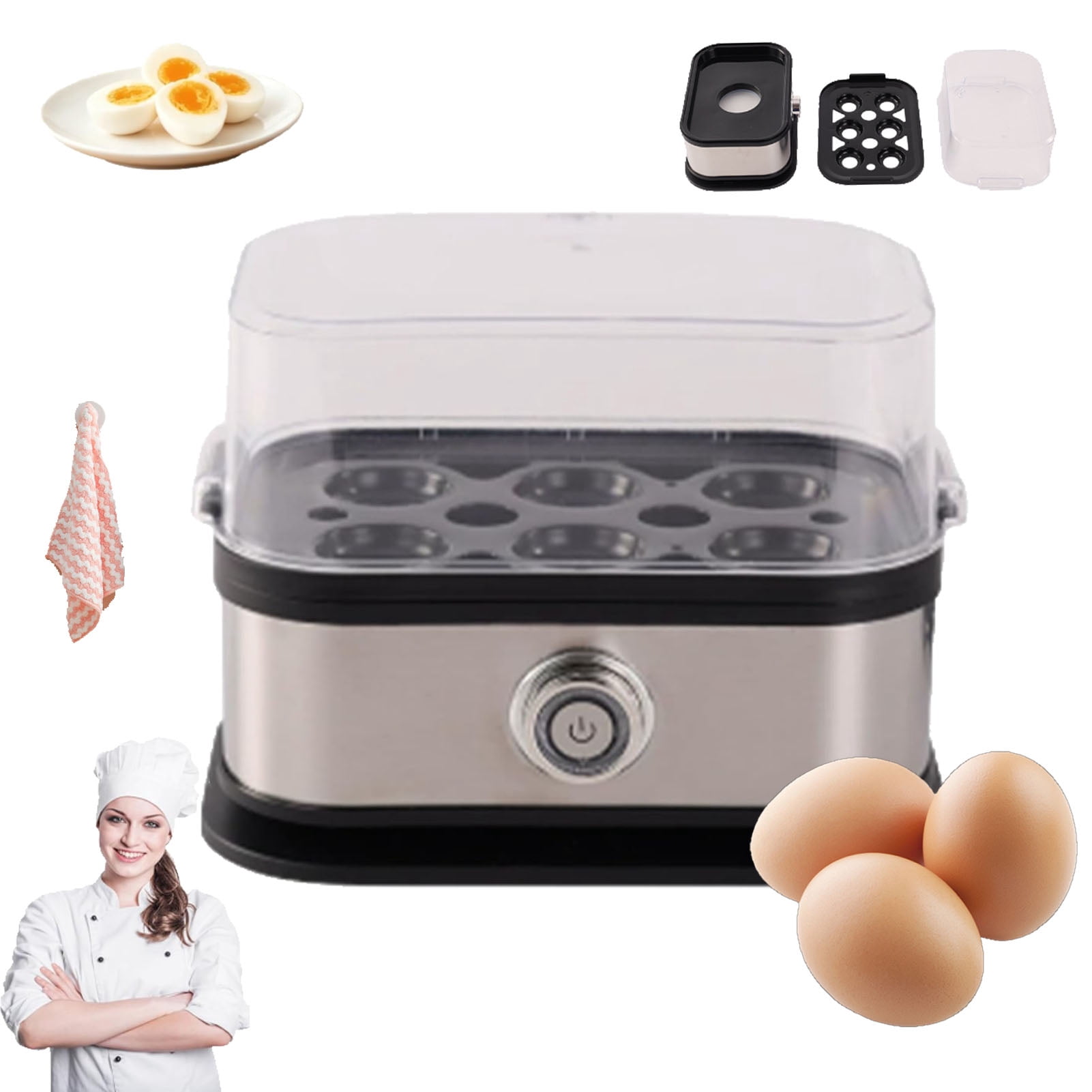 Multifunctional Egg Steamer with Clear Lid, Electric Egg Cooker 6 Egg Capacity Auto Shutoff, Kitchen Egg Steaming Pot, Compact Household Egg Steaming Pot for Soft Medium Hard Boiled Eggs
