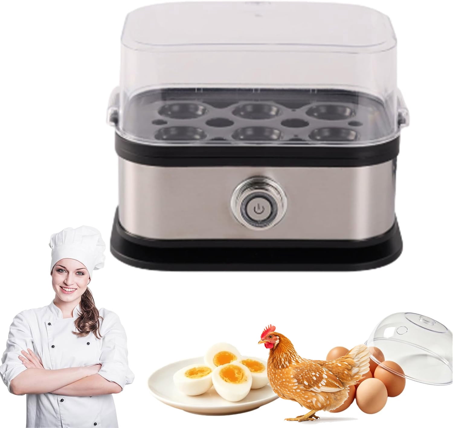 Multifunctional Egg Steamer with Clear Lid, Electric Egg Cooker 6 Egg Capacity Auto Shutoff, Kitchen Egg Steaming Pot, Compact Household Egg Steaming Pot for Soft Medium Hard Boiled Eggs (1pcs)
