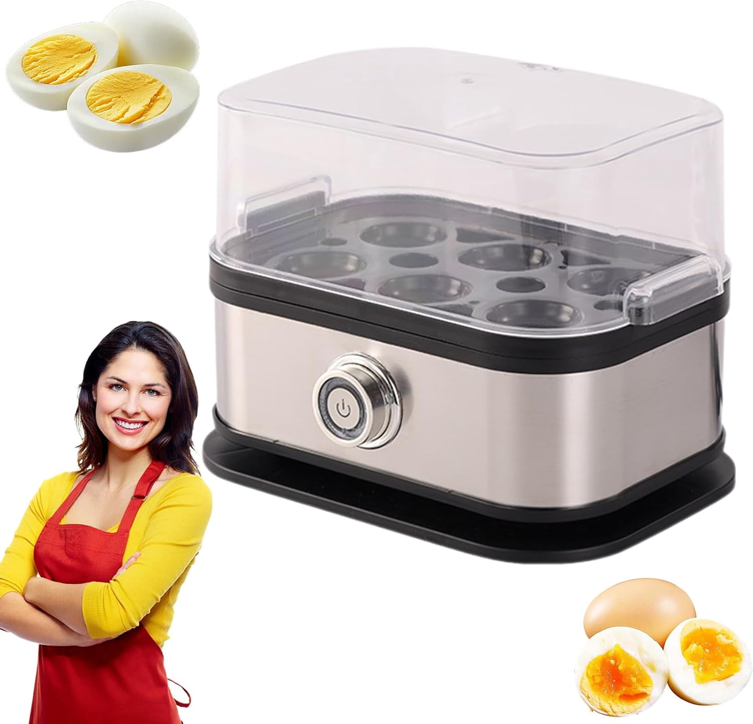 Multifunctional Egg Steamer with Clear Lid, Electric Egg Cooker 6 Egg Capacity, Compact Kitchen Eggs Steaming Pot, Mini Food Steamer for Soft Medium Hard Boiled Eggs (1pcs)