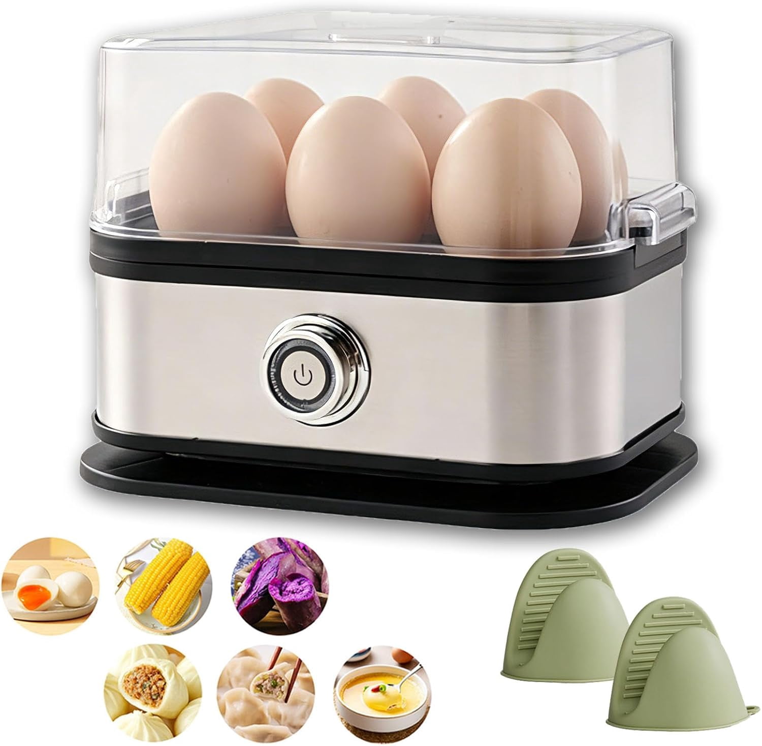 Multifunctional Egg Steamer with Clear Lid, Rapid Egg Cooker 6 Egg Capacity, Kitchen Egg Steaming Pot Auto Shutoff, Household Egg Cooker for Soft Medium Hard Boiled Eggs (1PCS)