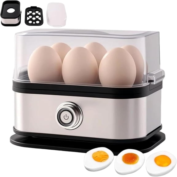 Multifunctional Egg Steamer with Clear Lid, Rapid Egg Cooker Electric 6 Egg Capacity, Stainless Steel Hard Boiled Device with Auto Shut-Off, Compact Kitchen Boiler for Soft or Medium Eggs
