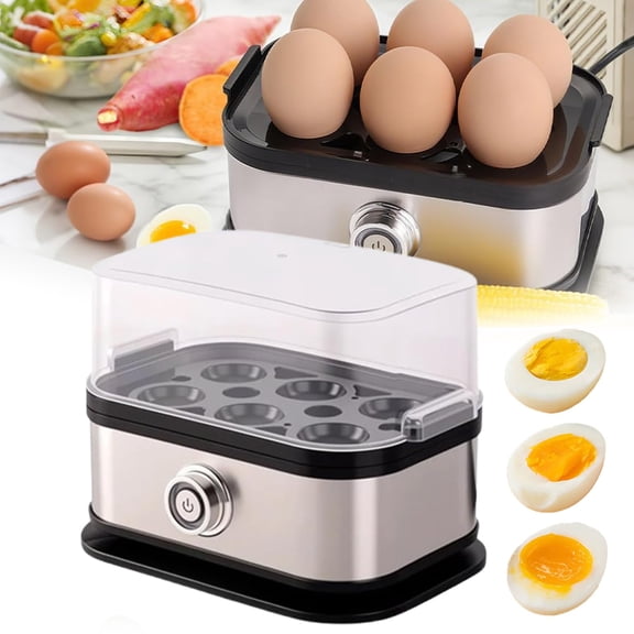 Multifunctional Egg Steamer with Clear Lid, Rapid Electric Egg Cooker 6 Egg Capacity Auto Shutoff, Compact Hard Boiled Egg Maker Machine, Stainless Steel Egg Boiler for Soft Poached Eggs